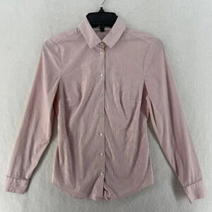 Express Button-Up Shirt Women's Sz XS Red White Striped Collared Long Sleeve